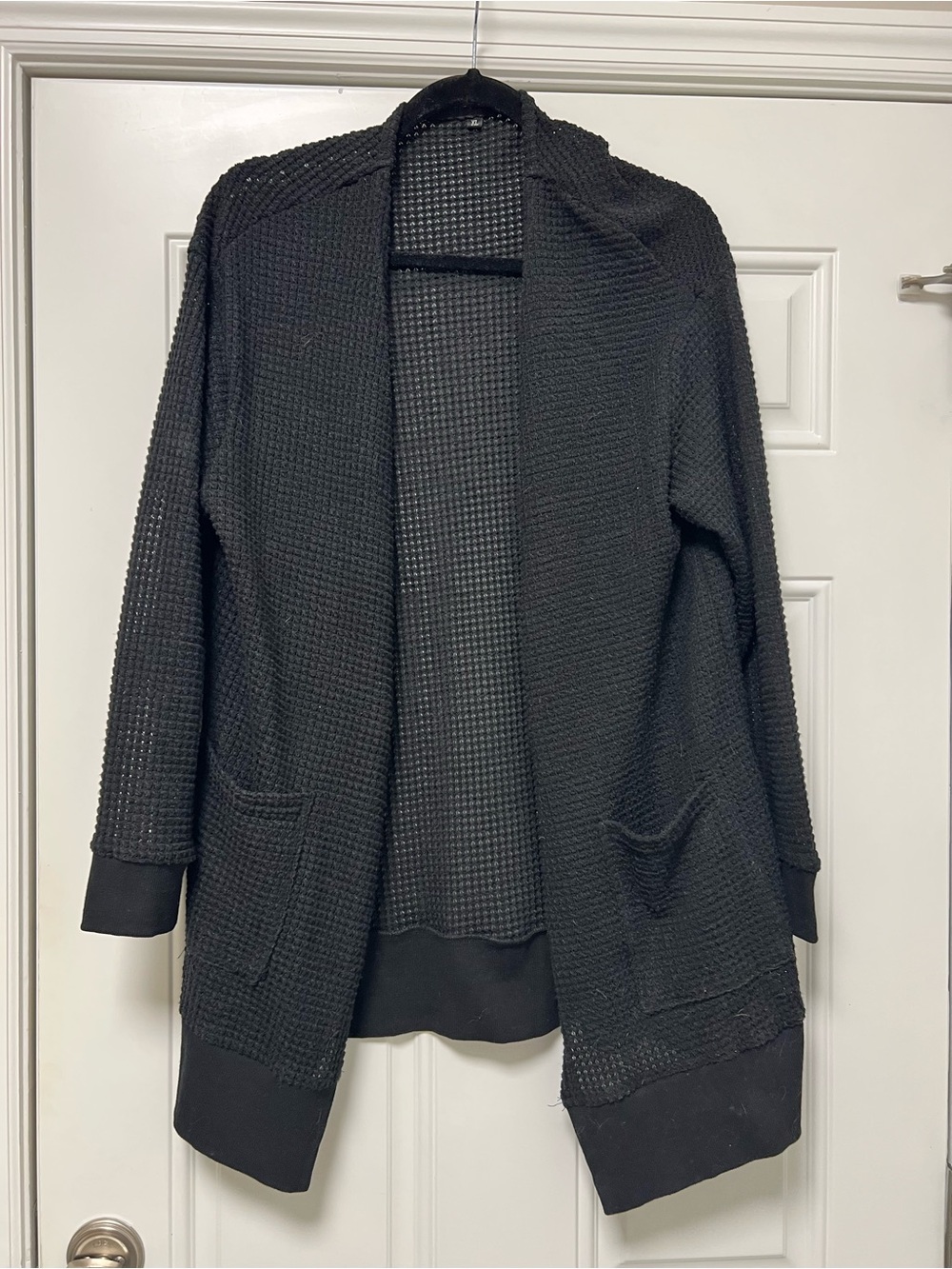 Source Unknown Black Open-Front Waffle Knit Cardigan